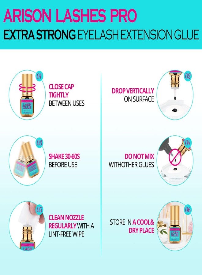أريسون لاشز غراء لتطويل الرموش، يجف خلال ثانية واحدة، غراء مقاوم للماء لتطويل الرموش، يدوم من 7 إلى 8 أسابيع، ثبات قوي، لاصق رموش سوداء يدوم طويلاً، للاستخدام الاحترافي فقط (3 مل) - Image 3